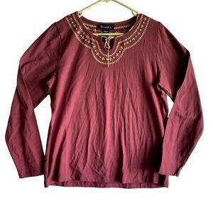 Denim & Co womens medium new long sleeve shirt pink white boho